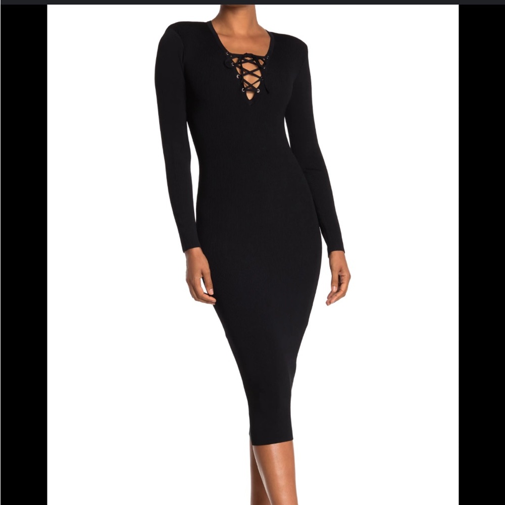 Good American Lace Up Midi Long sleeve dress